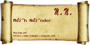 Méh Nándor névjegykártya